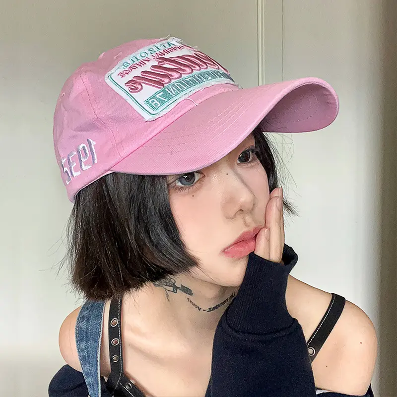 Pink Letter Baseball Caps for Women Fashion Hip Hop Cotton Peaked Hats Streetwear Girl Outdoor Sunscreen Hats