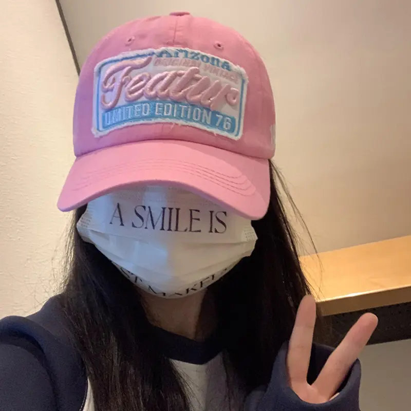 Pink Letter Baseball Caps for Women Fashion Hip Hop Cotton Peaked Hats Streetwear Girl Outdoor Sunscreen Hats