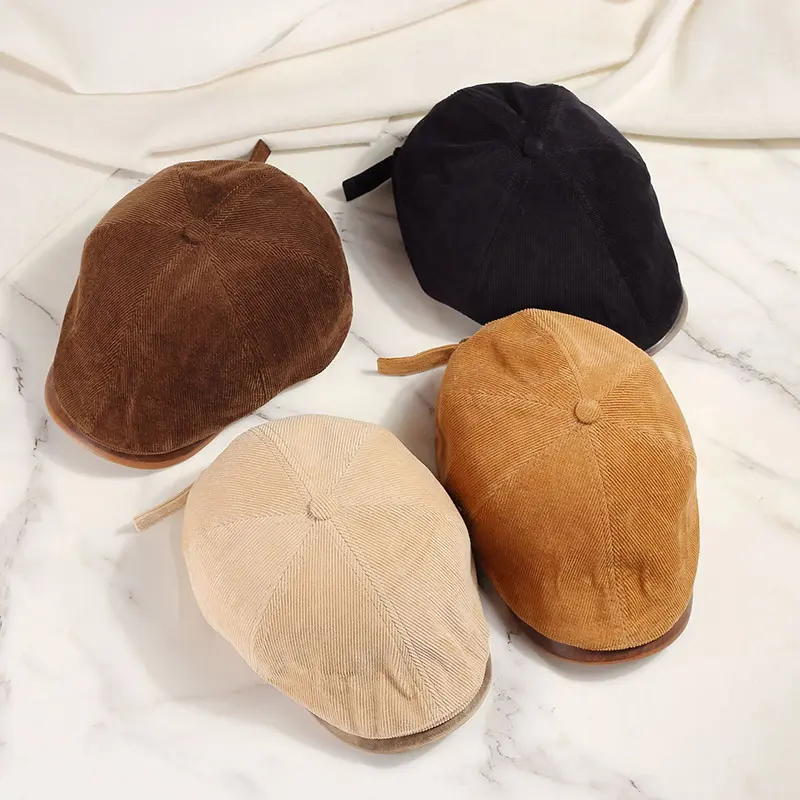Retro Streetwear Beret Hats for Women Man Autumn Winter Corduroy Fleece Solid Color Forward Hats Fashion Adjustable Painter Caps
