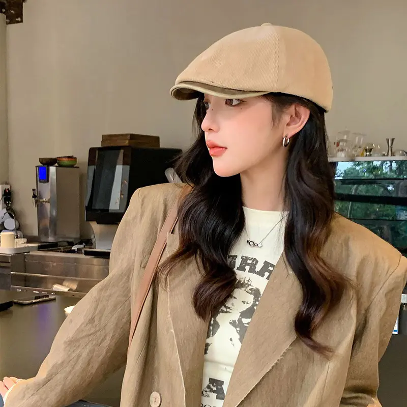 Retro Streetwear Beret Hats for Women Man Autumn Winter Corduroy Fleece Solid Color Forward Hats Fashion Adjustable Painter Caps