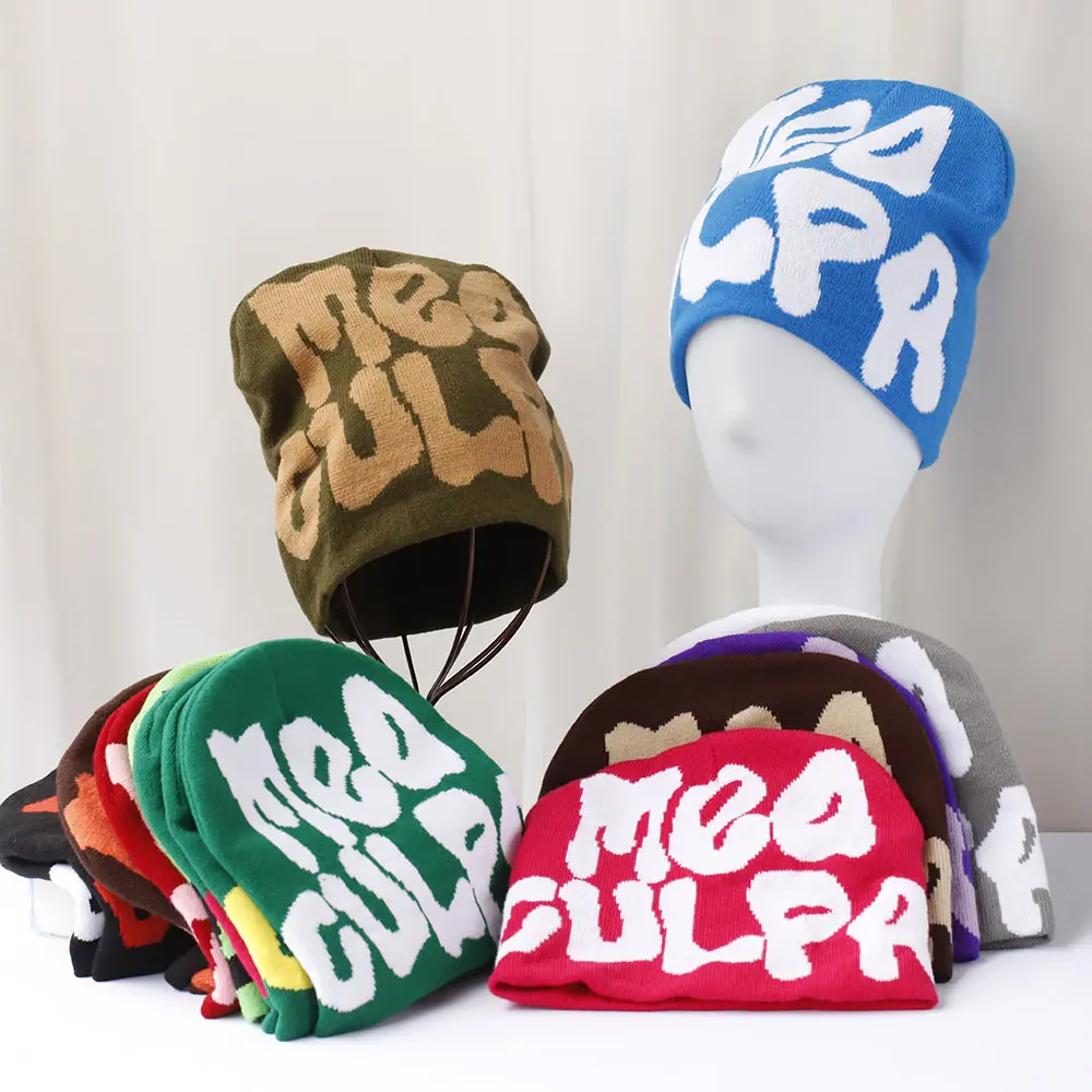 2024 Letter Ski cap new cool popular winter knitted Toddler beanie hats Embroidery Knitted Hat y2k acrylic hip hop dice hat caps