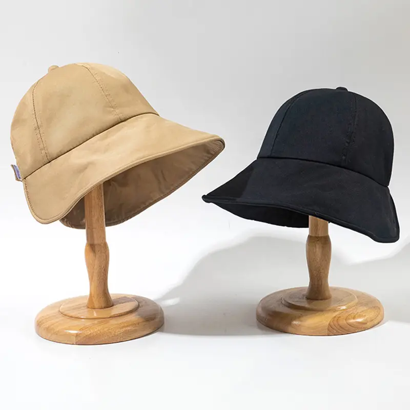 New Solid Color Soft Cotton Women Bucket Hat Spring Summer Adjustable Outdoor Beach Sun Hats Foldable Panama Caps Ponytail Cap