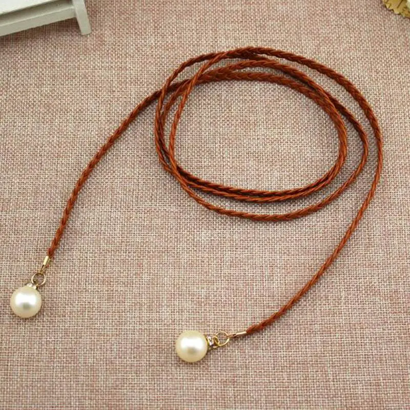 Pearl Hemp Rope Braid Belt Elegant Women Belt Solid Color Female Belts For Dress Skirt Waistband