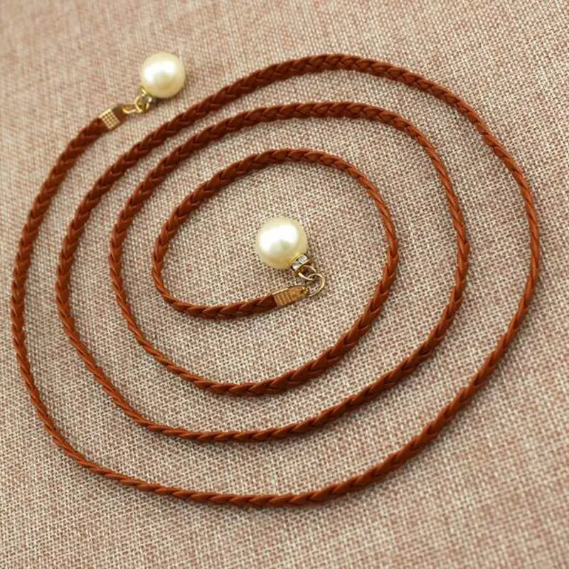 Pearl Hemp Rope Braid Belt Elegant Women Belt Solid Color Female Belts For Dress Skirt Waistband