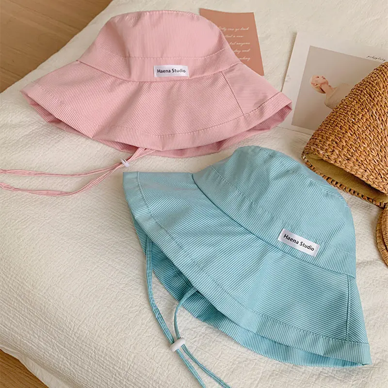 Korean Stripe Fisherman Caps for Women new Spring Summer Wide Brim Sunscreen Bucket Hats Candy Color Girl Panama Sun Hats