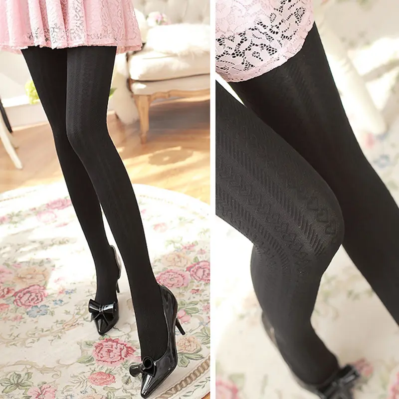 Winter Autumn Warm Women Tights 3D Jacquard Love Heart Pantyhose Sexy Nylon Stockings Warmer Female Elastic Slim Tights