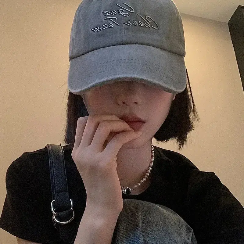 Retro Washed Cotton Baseball Caps for Women Embroidery Letter Hip Hop Sun Hats Solid Color Outdoor Girl Sunshade Duck Tongue Cap