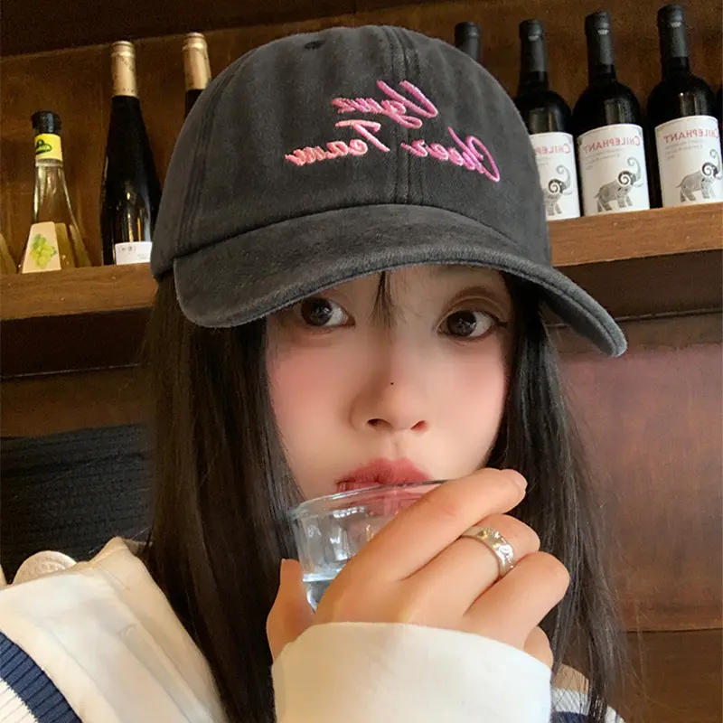 Retro Washed Cotton Baseball Caps for Women Embroidery Letter Hip Hop Sun Hats Solid Color Outdoor Girl Sunshade Duck Tongue Cap