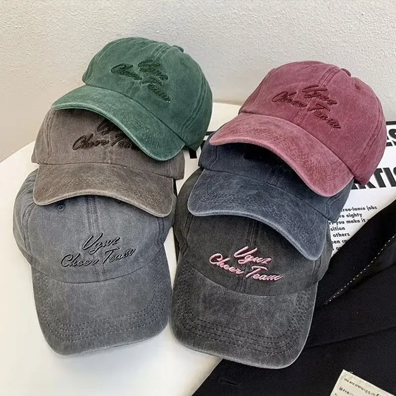 Retro Washed Cotton Baseball Caps for Women Embroidery Letter Hip Hop Sun Hats Solid Color Outdoor Girl Sunshade Duck Tongue Cap