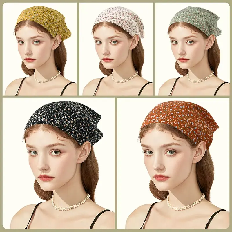 New Floral Print Headscarf for Women Elastic Triangular Headband Korean Girl Hair Accessories Fashion Photography Props
