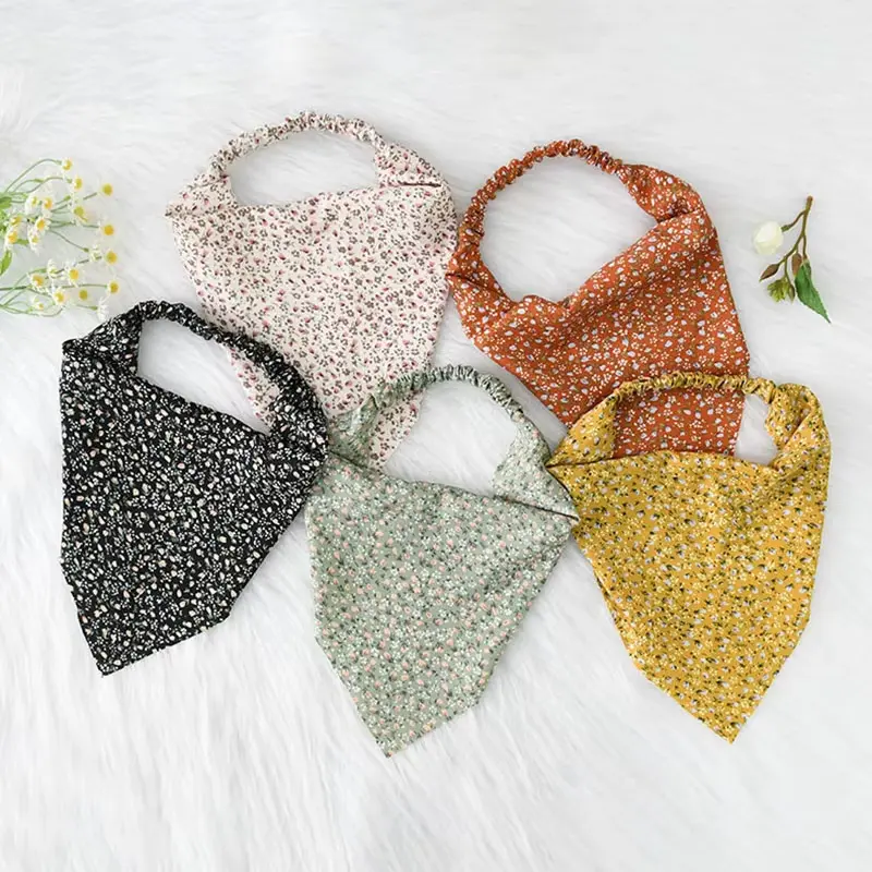New Floral Print Headscarf for Women Elastic Triangular Headband Korean Girl Hair Accessories Fashion Photography Props