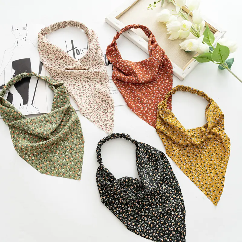 New Floral Print Headscarf for Women Elastic Triangular Headband Korean Girl Hair Accessories Fashion Photography Props