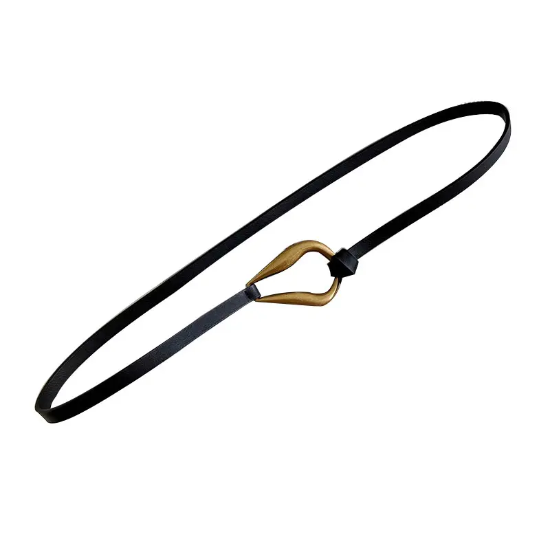 Women Knotted Thin Belts Solid Color PU Leather Metal Buckle Thin Long Waist Belts Lady Girls Dress Coat Decor Waistband