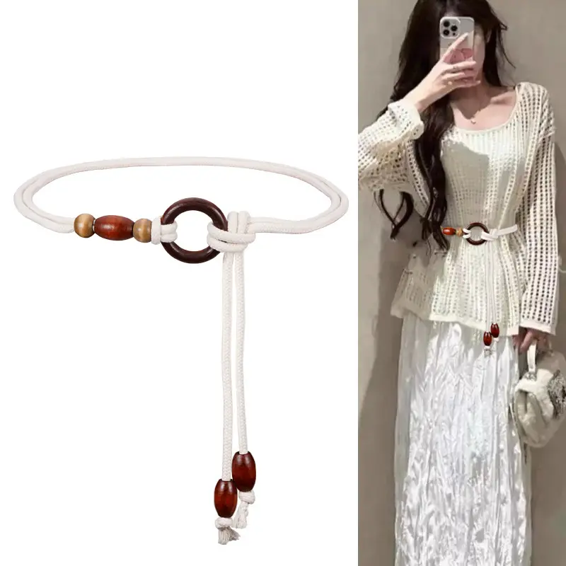 Bohemian Waist Belt for Women Ethnic Style Beaded Knotted Waistband Elegant Lady Dress Pants Coat Decorative Waist Straps