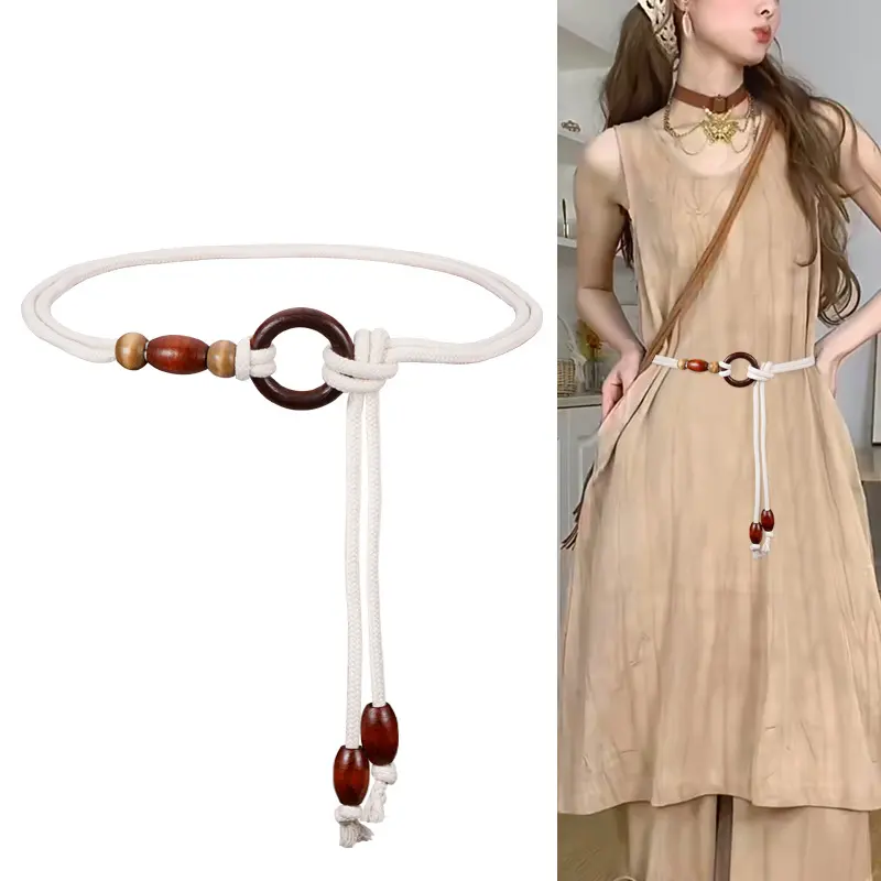 Bohemian Waist Belt for Women Ethnic Style Beaded Knotted Waistband Elegant Lady Dress Pants Coat Decorative Waist Straps