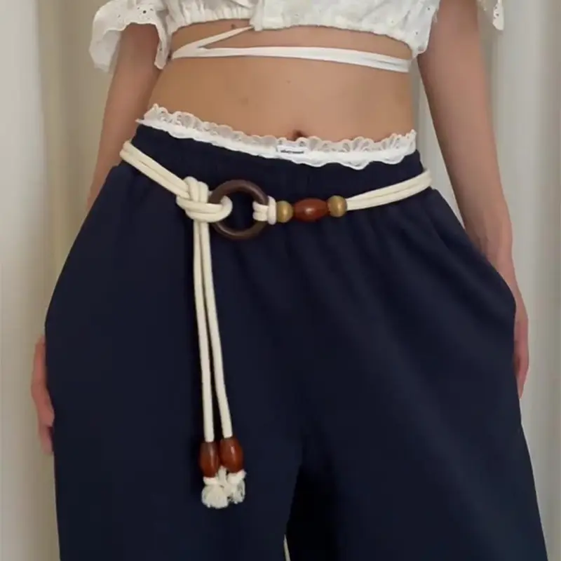 Bohemian Waist Belt for Women Ethnic Style Beaded Knotted Waistband Elegant Lady Dress Pants Coat Decorative Waist Straps