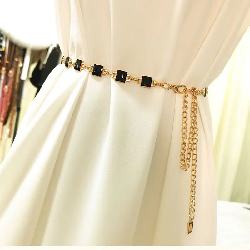 Fashion Tassel Thin Chain Belts for Women Retro Metal Skinny Waistbands Dress Coat Decorative Straps Female Accessory