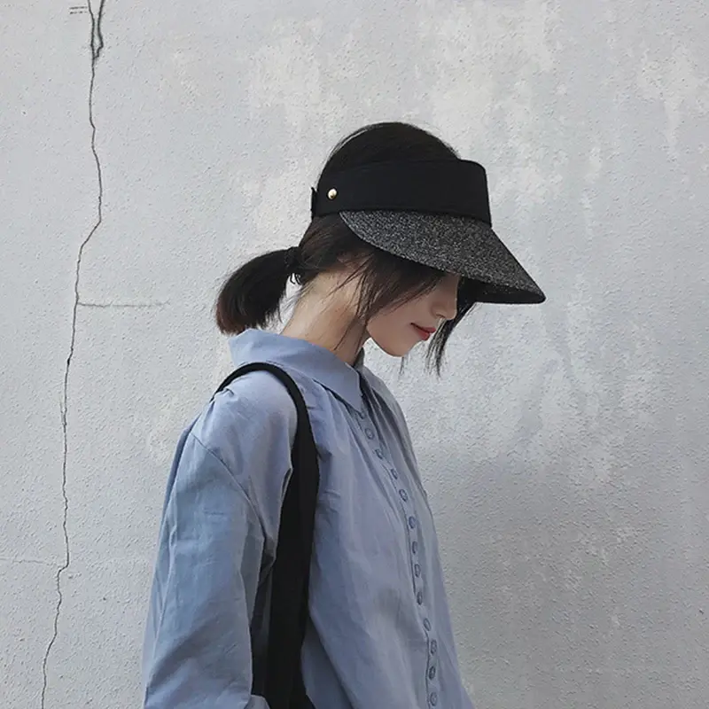Large Brim Summer Straw Hats for Women Fashion Empty Top Sunshade Caps Travel Beach Girl UV Protection Hats