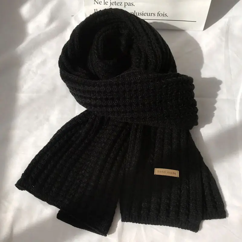 Winter Knitted Scarf for Women Solid Color Crochet Woolen Warm Long Scarves Korean Girl Windproof Neckerchief