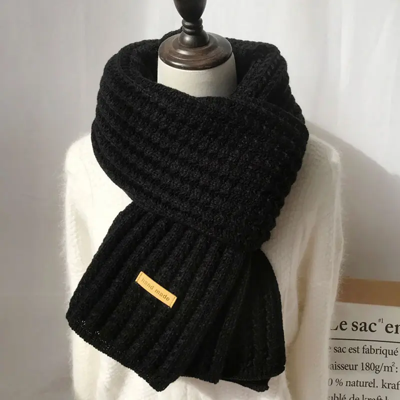 Winter Knitted Scarf for Women Solid Color Crochet Woolen Warm Long Scarves Korean Girl Windproof Neckerchief