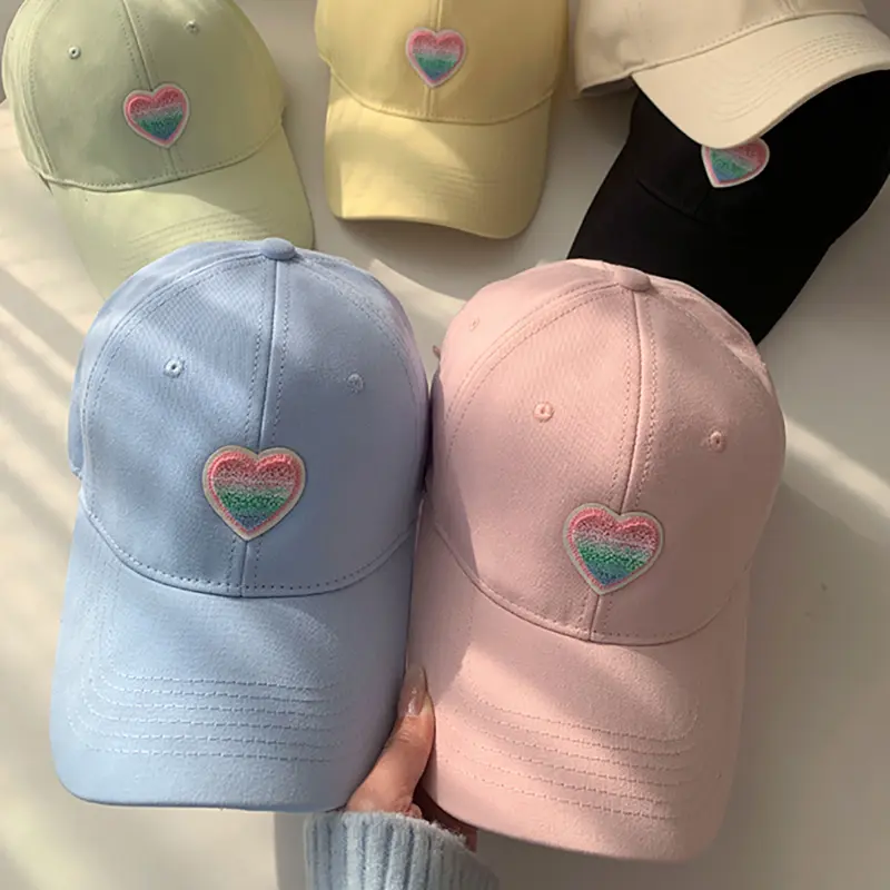 Love Heart Baseball Caps for Women Korean Solid Color Cotton Duck Tongue Caps Fashion Girl Outdoor Sunscreen Peaked Hats