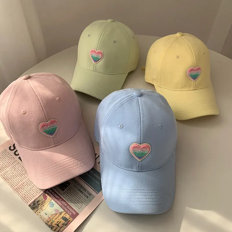 Love Heart Baseball Caps for Women Korean Solid Color Cotton Duck Tongue Caps Fashion Girl Outdoor Sunscreen Peaked Hats