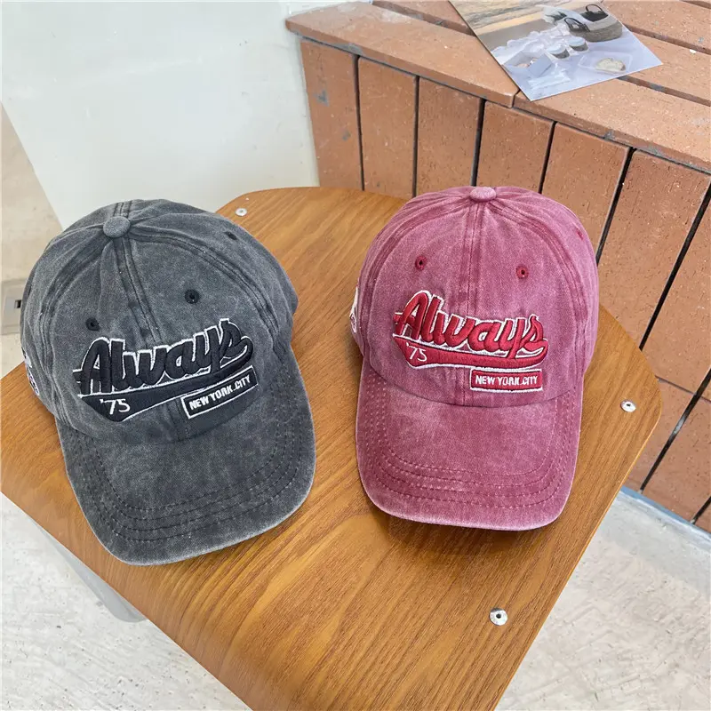 Letter Embroidery Baseball Caps for Women Men Retro Washed Cotton Snapback Hats Unisex Outdoor Sports Sunscreen Peaked Hats