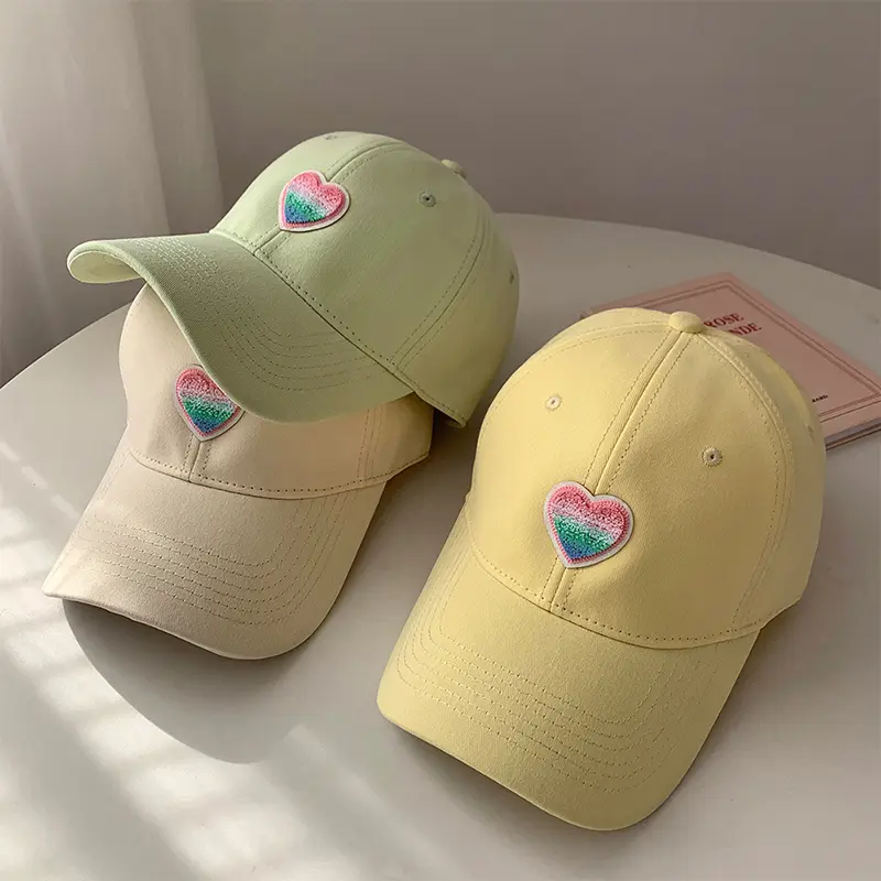 Love Heart Baseball Caps for Women Korean Solid Color Cotton Duck Tongue Caps Fashion Girl Outdoor Sunscreen Peaked Hats