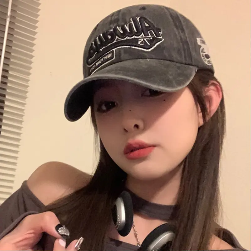Letter Embroidery Baseball Caps for Women Men Retro Washed Cotton Snapback Hats Unisex Outdoor Sports Sunscreen Peaked Hats