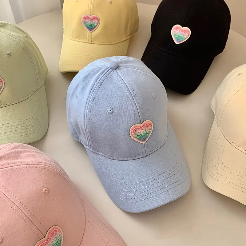 Love Heart Baseball Caps for Women Korean Solid Color Cotton Duck Tongue Caps Fashion Girl Outdoor Sunscreen Peaked Hats