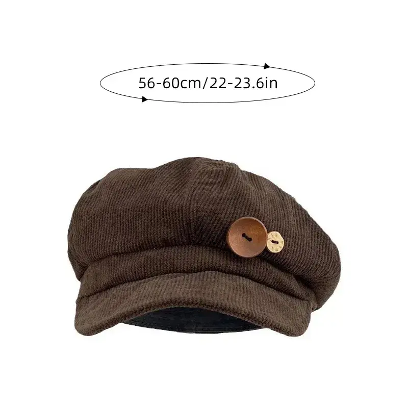 Retro Button Beret Hats for Women Corduroy Fleece Spring Autumn Warm Octagonal Newsboy Caps Japanese Girl Artist Painter Caps