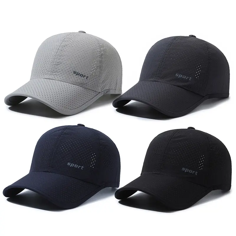 Summer Mesh Baseball Caps for Men Solid Color Quick Drying Breathable Peaked Hats Adjustable Outdoor Sports Golf Sunscreen Hats