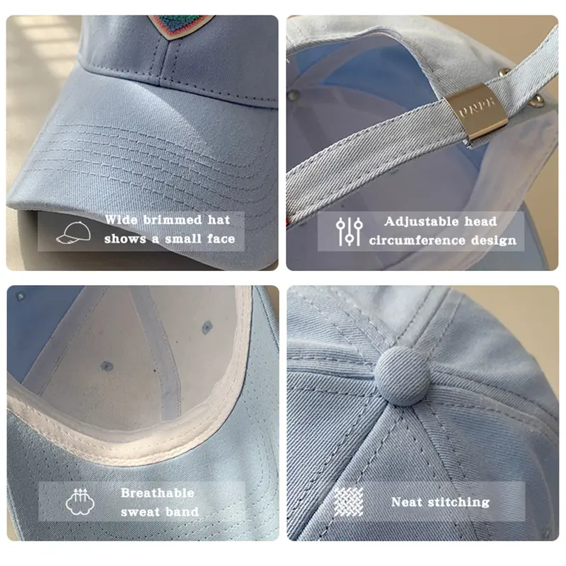 Love Heart Baseball Caps for Women Korean Solid Color Cotton Duck Tongue Caps Fashion Girl Outdoor Sunscreen Peaked Hats