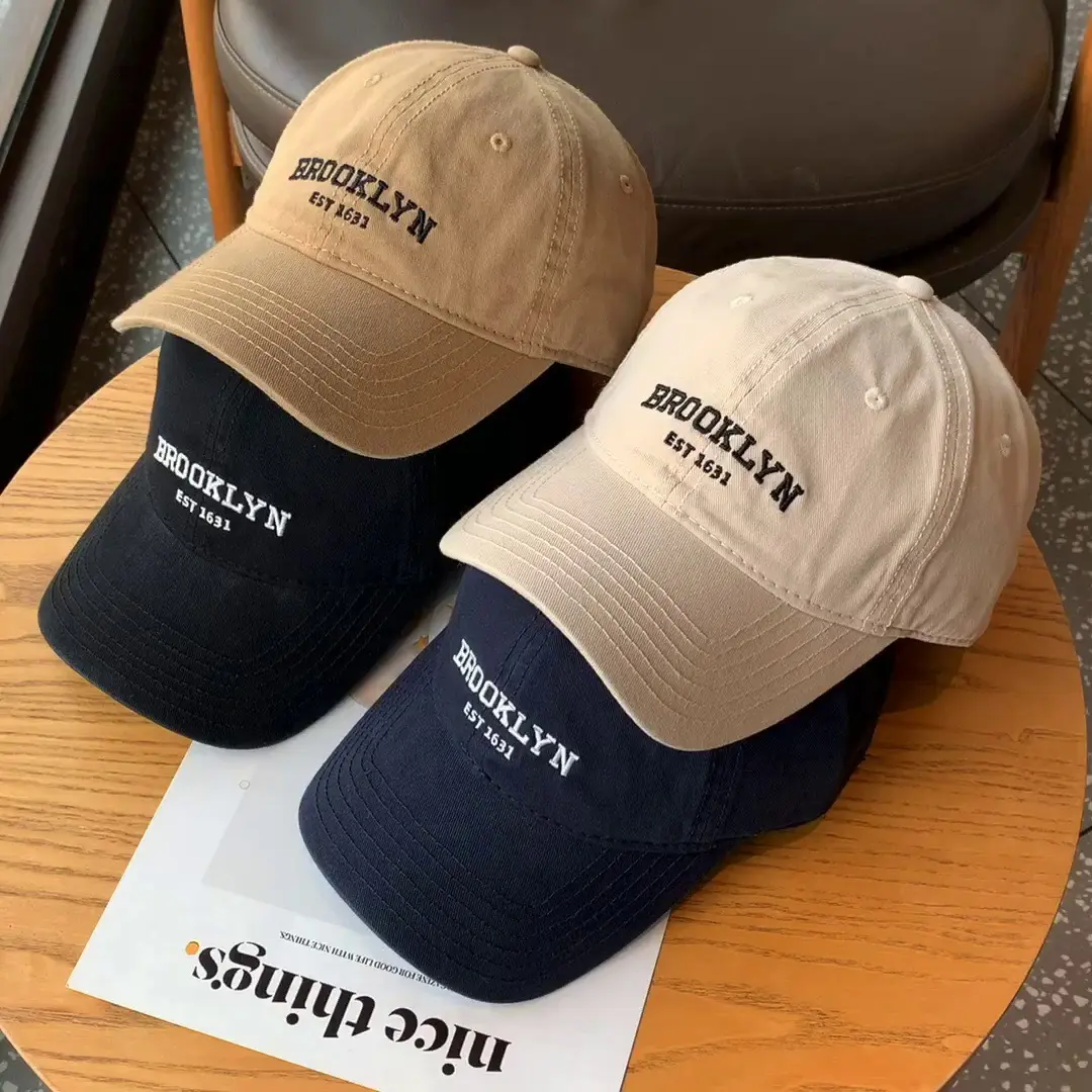 Retro Embroidery Letter Baseball Caps for Women Men Solid Color Adjustable Casual Peaked Hats Outdoor Sports Sunshade Hats