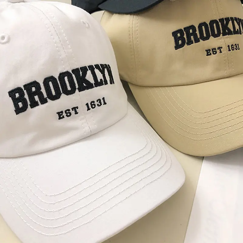 Retro Embroidery Letter Baseball Caps for Women Men Solid Color Adjustable Casual Peaked Hats Outdoor Sports Sunshade Hats