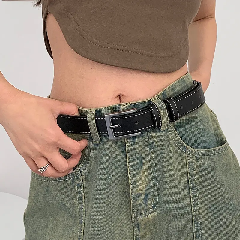 Black Classic PU Leather Belts for Women Men Fashion Alloy Pin Buckle Adjustable Waistband Jeans Pants Decorative Straps Girdle