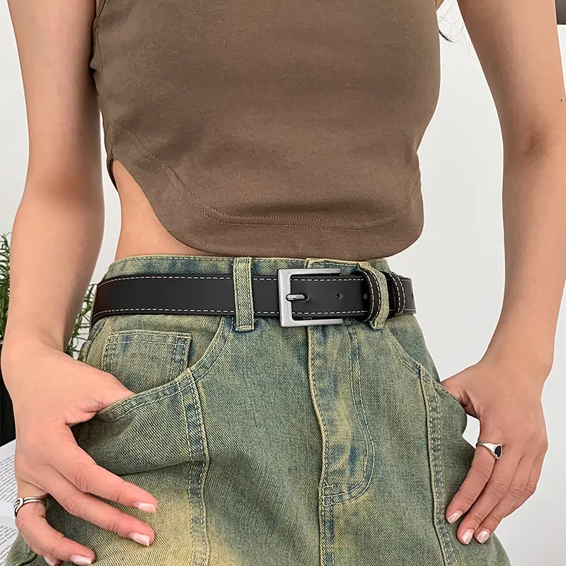Black Classic PU Leather Belts for Women Men Fashion Alloy Pin Buckle Adjustable Waistband Jeans Pants Decorative Straps Girdle