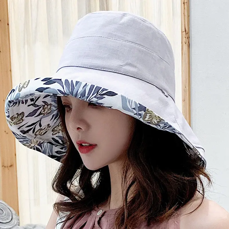 Double Sided Wear Fisherman Caps for Women Floral Print Summer Panama Sun Hats Outdoor Beach Sunscreen Bucket Hats