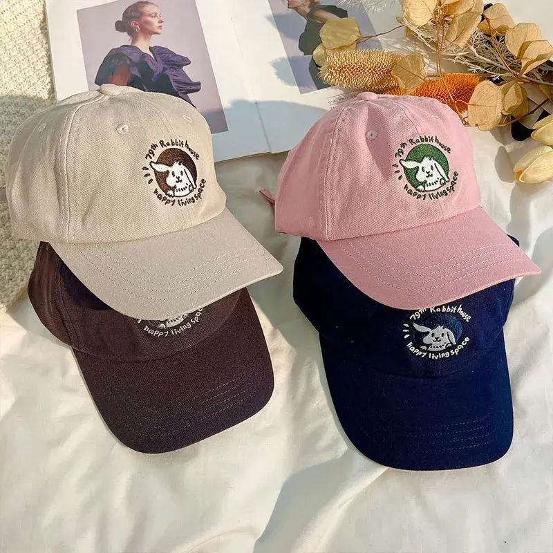 Soft Top Baseball Caps for Women Cute Cartoon Rabbit Solid Color Snapback Peaked Hats Korean Girl Outdoor Sunshade Hats
