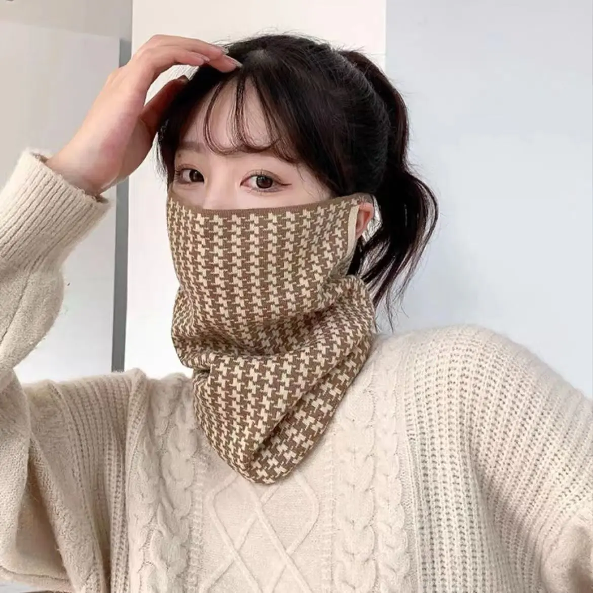 3 in 1 Multifunctional Scarf Autumn Winter Outdoor Thick Windproof Knit Neckerchief Face Mask Women Fashion Headband Neck Cover