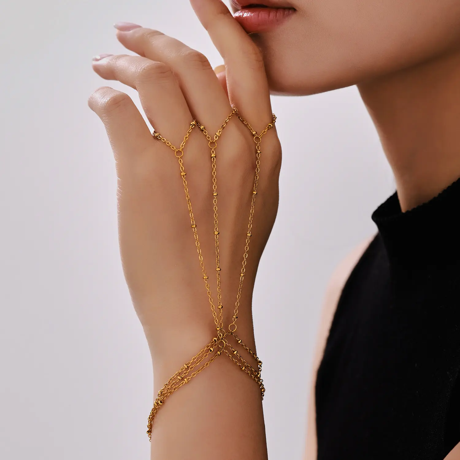 Bohemian Style Finger Bracelet Beaded Hand Jewelry And Chain Ring For Women Sexy Finger Decoration Chain Jewelry Hand Accessory