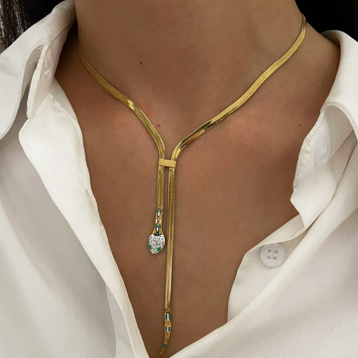 Ins Style Snake Necklace For Women Light Luxury Stainless Steel Flat Snake Bone Chain Trendy Fashionable Jewelry Accessories