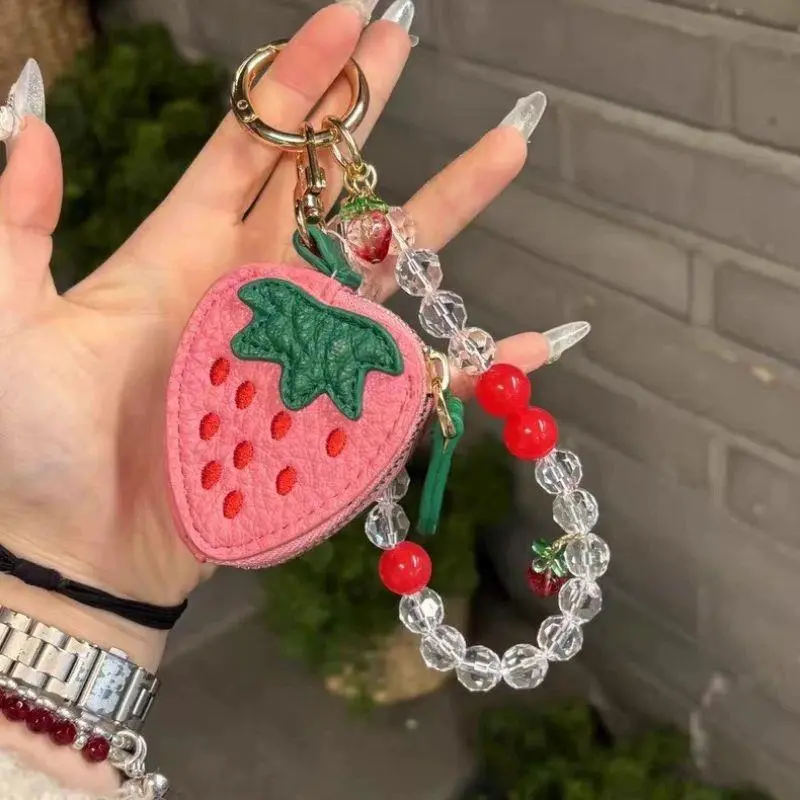New PU Strawberry Fruit Coin Purse Bag Pendant Cute Yellow Lemon Bag Charms Mini Pouch Wallet Key Chain Backpack Ornaments
