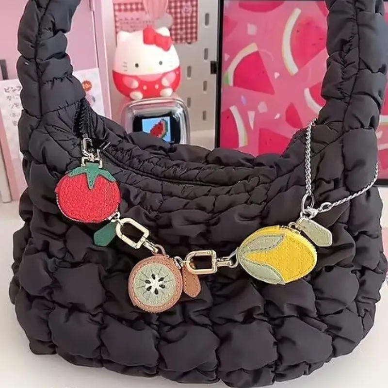 Fashion Personality Red Cherry Shape Fruit Pendant Coin Purse Mini Cute Keychain PU Leather Bag Pendant Small Bag Gift For Girls