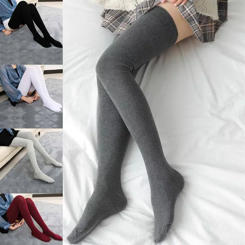 Autumn And Winter Stockings Women Thigh High Over The Knee Socks Extra Long Cotton Stockings Solid Japanese Leg Warmer Hosiery