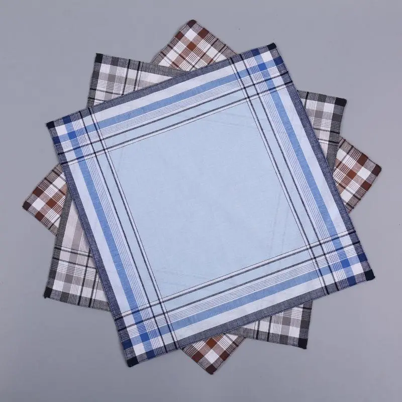 5Pcs Random Square Plaid Stripe Handkerchiefs 38*38cm Plain Classic Vintage Pocket Pocket Cotton Towel Business Cotton Scarf