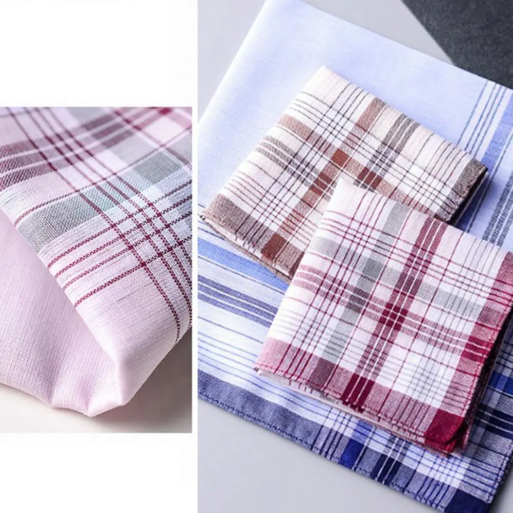 5Pcs Random Square Plaid Stripe Handkerchiefs 38*38cm Plain Classic Vintage Pocket Pocket Cotton Towel Business Cotton Scarf
