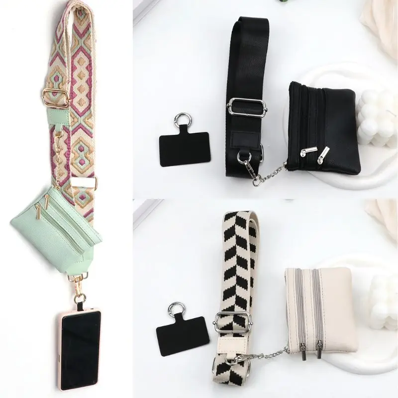 Phone Strap With Zippered Pouch For Women, Adjustable Cellphone Lanyard Crossbody With Wallet ,Clip And Go Strap For Phone