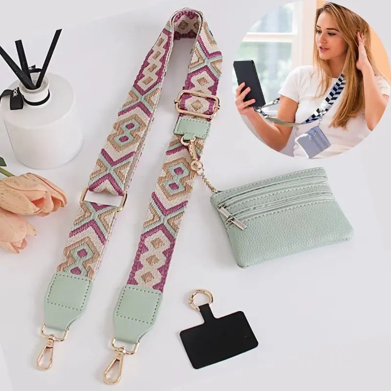 Phone Strap With Zippered Pouch For Women, Adjustable Cellphone Lanyard Crossbody With Wallet ,Clip And Go Strap For Phone