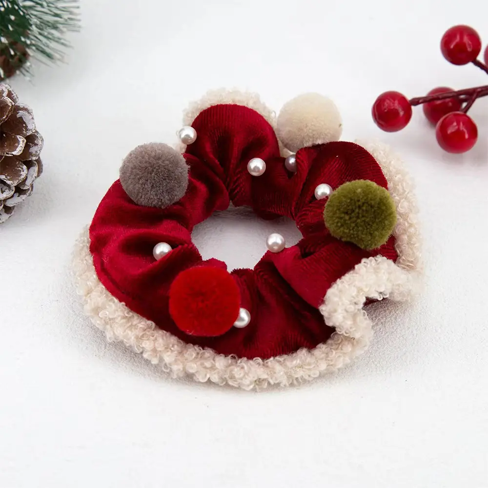 Winter Flannel Hair Ring Large Red Green Plush Hair Scrunchies Merry Christmas Hair Rope High Elastic Hair Ties For Girls Women